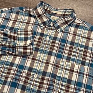 J Crew Shirt Mens Large Indian Madras Plaid Button Up Flannel Knit Cotton Oxford